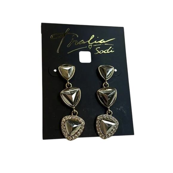 Thalia Sodi Gold Geometric Drop Earrings, Rhinestone Details, NWT! - Picture 1 of 3